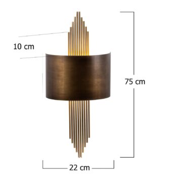 Nástenné svetlo 619-A, zlatá farba antik, kov, výška 75 cm