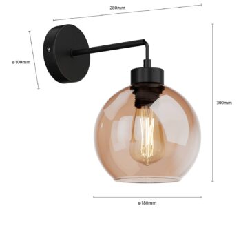 Nástenné svetlo Cubus, čierna/jantárová, sklo, Ø 18 cm, E27
