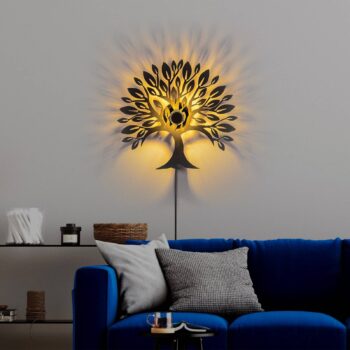 Nástenné svetlo Heart Tree V2, čierne, kovové, zástrčka, vypínač
