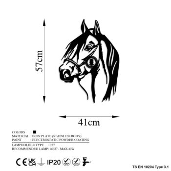 Nástenné svetlo Horse, čierne, kov, 57 x 41 cm, zástrčkový kábel