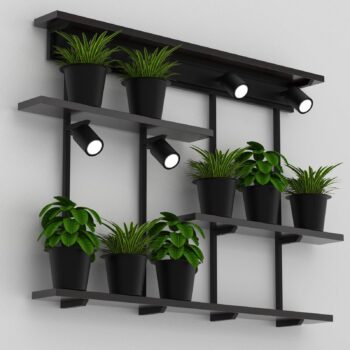 Nástenné svetlo Shelf, čierne, šírka 102 cm, drevo, 4-pl.