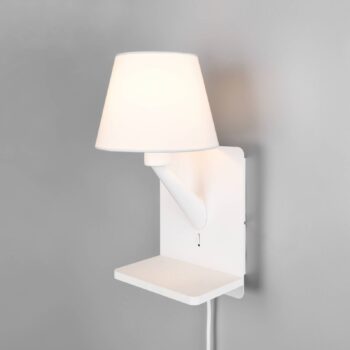 Nástenné svietidlo Comfort, matná biela, kov, zástrčka, E14
