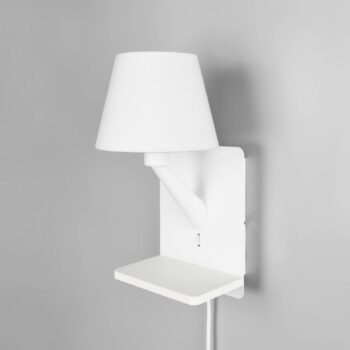 Nástenné svietidlo Comfort, matná biela, kov, zástrčka, E14