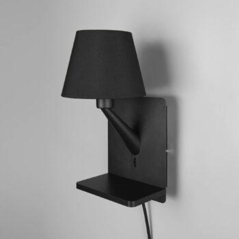 Nástenné svietidlo Comfort, matná čierna, kov, zástrčka, E14