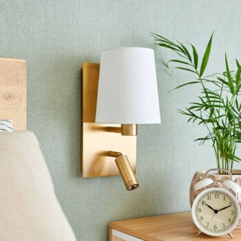 Nástenné svietidlo Lindby Aiden, 30 cm, starožitná mosadz, LED svetlo na čítanie