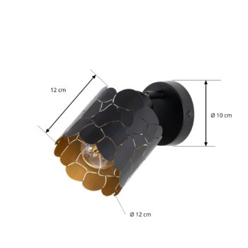 Nástenné svietidlo Lindby Aralena, čierna/zlatá, 1 svetlo, Ø 12 cm