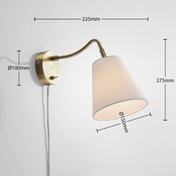 Nástenné svietidlo Lindby Ethan, biela/stará mosadz, zástrčka, 28 cm, E14