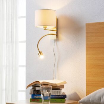 Nástenné svietidlo Lindby Florens, mosadz, LED lampa na čítanie, 23,5 cm