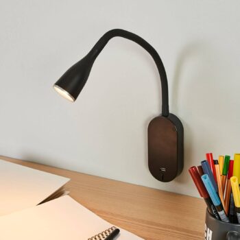 Nástenné svietidlo Lindby LED Enna, 34 cm, čierne, vypínač, USB