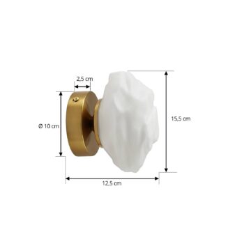 Nástenné svietidlo Lindby Piatra, opál/mosadz, sklo, Ø 16 cm, G9