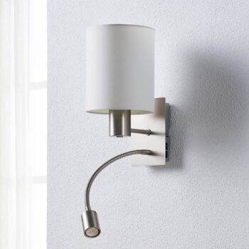 Nástenné svietidlo Lindby Shajan, 29 cm, textil, E27, LED svetlo na čítanie