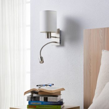 Nástenné svietidlo Lindby Shajan, 29 cm, textil, E27, LED svetlo na čítanie