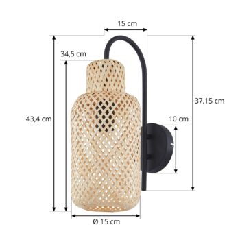 Nástenné svietidlo Lindby Venora, výška 43 cm, čierna farba, drevo, bambus