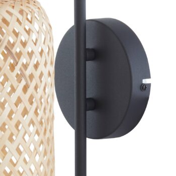 Nástenné svietidlo Lindby Venora, výška 43 cm, čierna farba, drevo, bambus