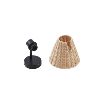 Nástenné svietidlo Lindby Zyralia, farba dreva, ratan, výška 19,5 cm