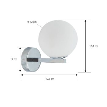 Nástenné svietidlo Lucande Bidolo, chrómová farba, sklo, Ø 12 cm, IP44
