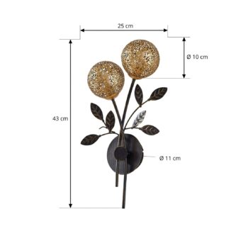 Nástenné svietidlo Lucande Evory, 30 cm, 2 svetlá, čierna/zlatá, G9
