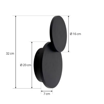 Nástenné svietidlo Lucande LED Elrik, čierne, výška 20 cm, kov