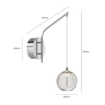 Nástenné svietidlo Lucande LED Hayley, chrómová farba, sklo, výška 34 cm
