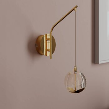 Nástenné svietidlo Lucande LED Hayley, zlatá farba, sklo, výška 34 cm