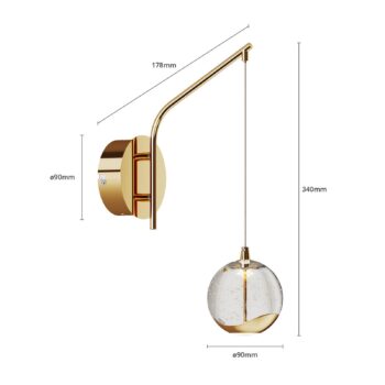 Nástenné svietidlo Lucande LED Hayley, zlatá farba, sklo, výška 34 cm
