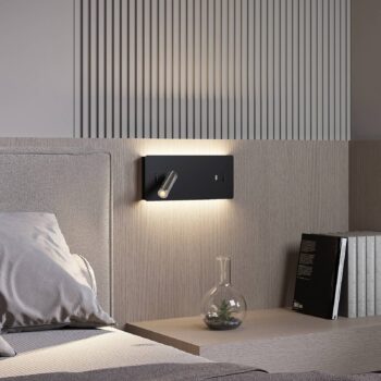 Nástenné svietidlo Lucande LED Kimo, 32 cm, čierne, hliník, USB