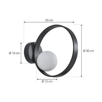 Nástenné svietidlo Lucande LED Luneo, čierna/opál, sklo, 30 cm