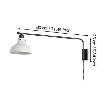 Nástenné svietidlo Matlock, projekcia 80 cm, sivočierna