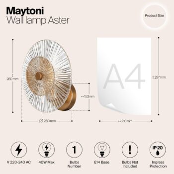 Nástenné svietidlo Maytoni Aster, sklo, Ø 28 cm, 1 x E14