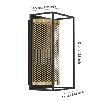 Nástenné svietidlo Nohales, výška 32 cm, čierna/mosadzná farba