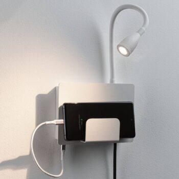 Nástenné svietidlo Paulmann Halina USB LED, flexibilné rameno, biela