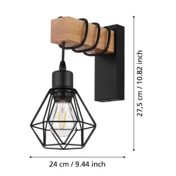 Nástenné svietidlo Townshend, šírka 14 cm, čierna/dub