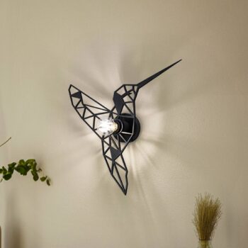 Nástenné svietidlo W-053 Lasercut, čierny dizajn vtákov
