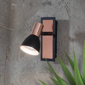 Nástenný reflektor Barnham LED, šírka 7 cm, čierna/medená