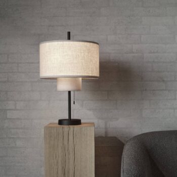 New Works Stolná lampa Margin, béžová, Ø 36 cm, textil