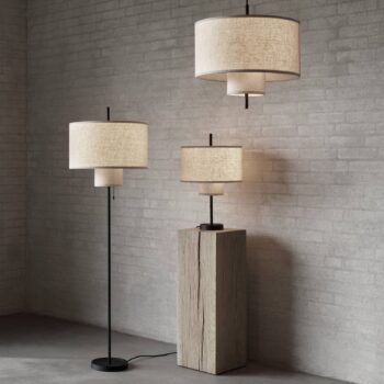 New Works Stolná lampa Margin, béžová, Ø 36 cm, textil