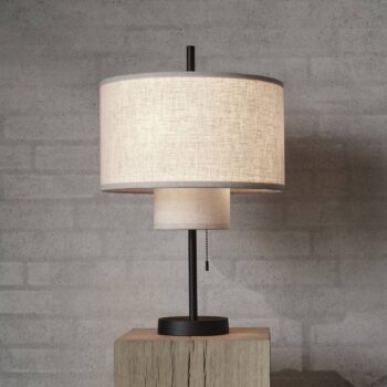 New Works Stolná lampa Margin, béžová, Ø 36 cm, textil