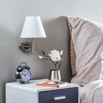 Niklové nástenné svietidlo Lilly, látkové tienidlo