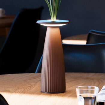 Nuflair LED dobíjacia stolová lampa, hrdzavohnedá, IP54, stmievateľná, 24 cm