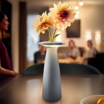 Nuflair LED dobíjacia stolová lampa, sivá, IP54, stmievateľná, 24 cm