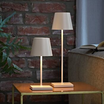 Nuindie mini LED dobíjacia stolná lampa, USB-C, béžová, IP54, stmievateľná
