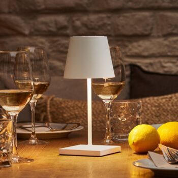 Nuindie mini LED dobíjacia stolná lampa, USB-C, biela, IP54, stmievateľná