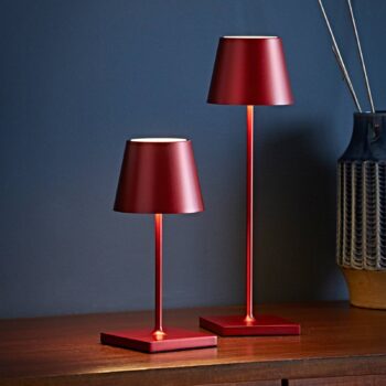 Nuindie mini LED dobíjacia stolná lampa, USB-C, červená, IP54, stmievateľná