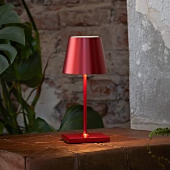 Nuindie mini LED dobíjacia stolná lampa, USB-C, červená, IP54, stmievateľná