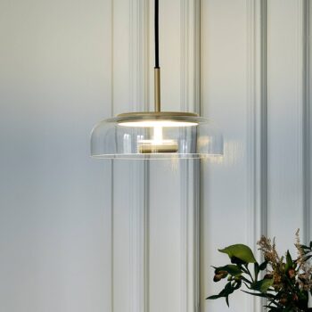 Nuura LED závesné svietidlo Blossi 1, zlatá / číra, Ø 23 cm, sklo