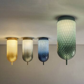 OLEV stropné LED svetlo Curuba, jantárové, sklo, výška 40 cm 2 700 K