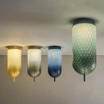 OLEV stropné LED svetlo Curuba, modré, sklo, výška 40 cm, 2 700 K