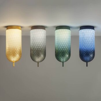 OLEV stropné LED svetlo Curuba, modré, sklo, výška 40 cm, 2 700 K