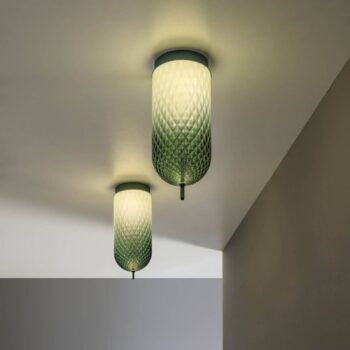 OLEV stropné LED svetlo Curuba, zelené, sklo, výška 40 cm, 2700 K