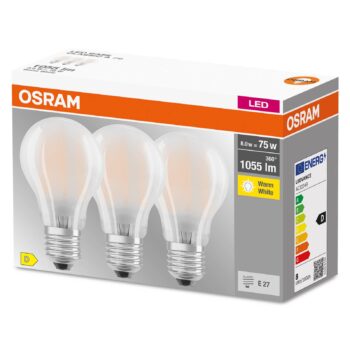 OSRAM LED E27 Base CL A 7,5W 2 700K matná 3 kusy